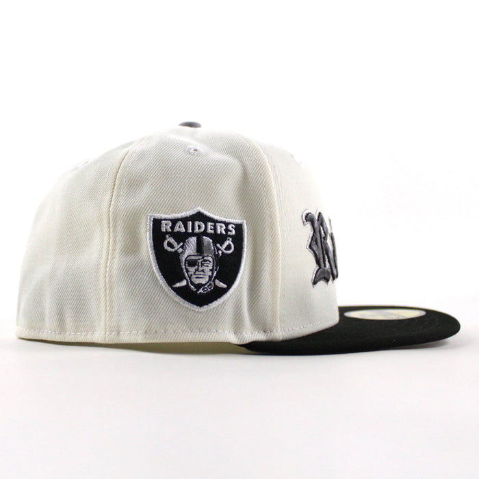 Las Vegas Raiders Raiders Patch New Era 59Fifty Fitted Hat (Chrome White Black Gray Under Brim)