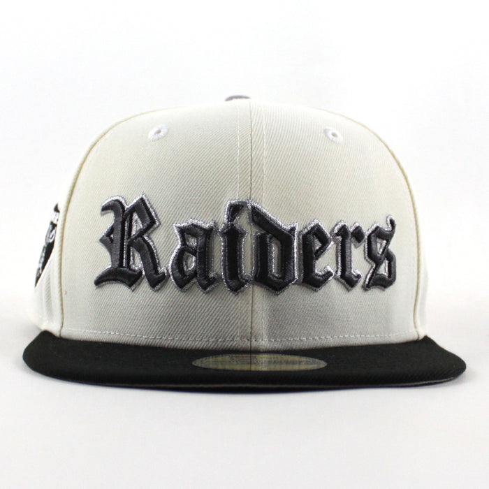 Las Vegas Raiders Raiders Patch New Era 59Fifty Fitted Hat (Chrome White Black Gray Under Brim)