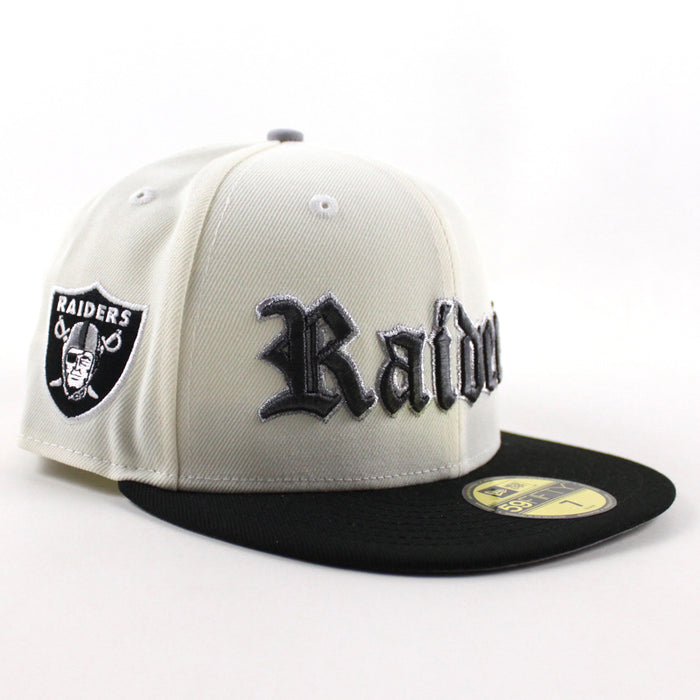 Las Vegas Raiders Raiders Patch New Era 59Fifty Fitted Hat (Chrome White Black Gray Under Brim)