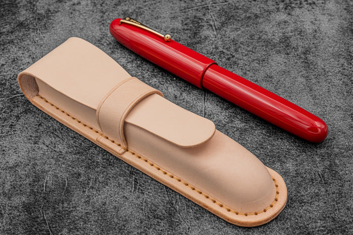 Leather Flap Pen Case - For Oversized Pens & Namiki Emperor - Undyed Leather
