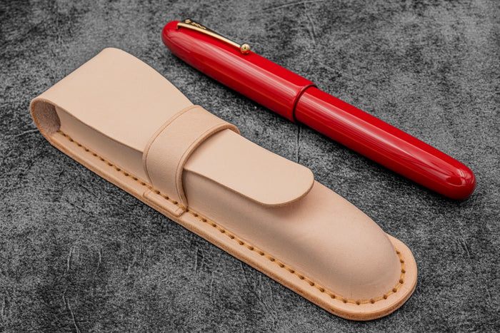 Leather Flap Pen Case - For Oversized Pens & Namiki Emperor - Undyed Leather