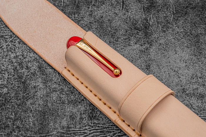 Leather Flap Pen Case - For Oversized Pens & Namiki Emperor - Undyed Leather