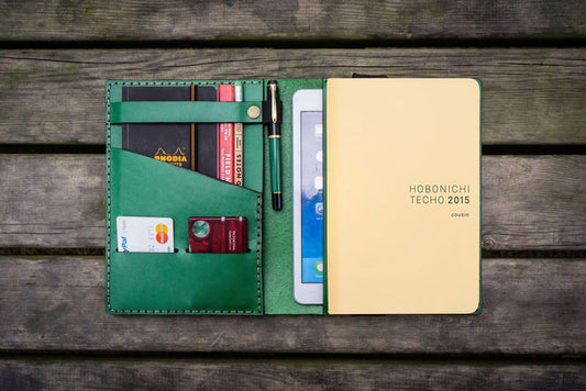 Leather Hobonichi Cousin A5 Planner Cover - Green