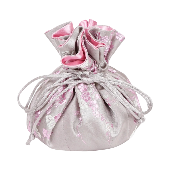 Light Gray Cherry Blossom Brocade Jewelry Pouch