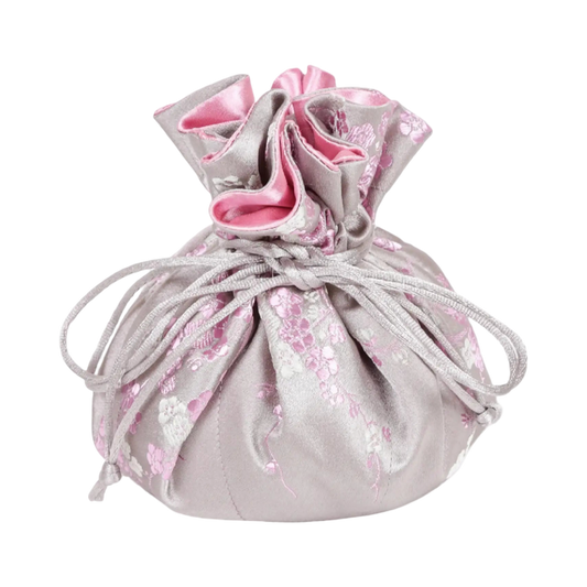 Light Gray Cherry Blossom Brocade Jewelry Pouch