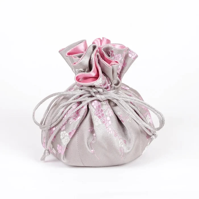 Light Gray Cherry Blossom Brocade Jewelry Pouch