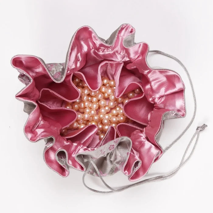 Light Gray Cherry Blossom Brocade Jewelry Pouch