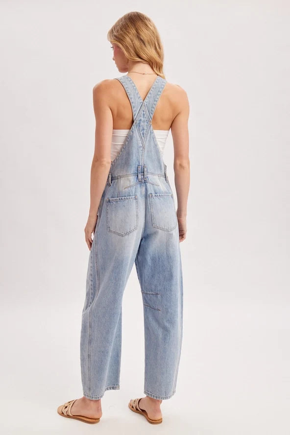 Light Wash Denim Barrel Overalls