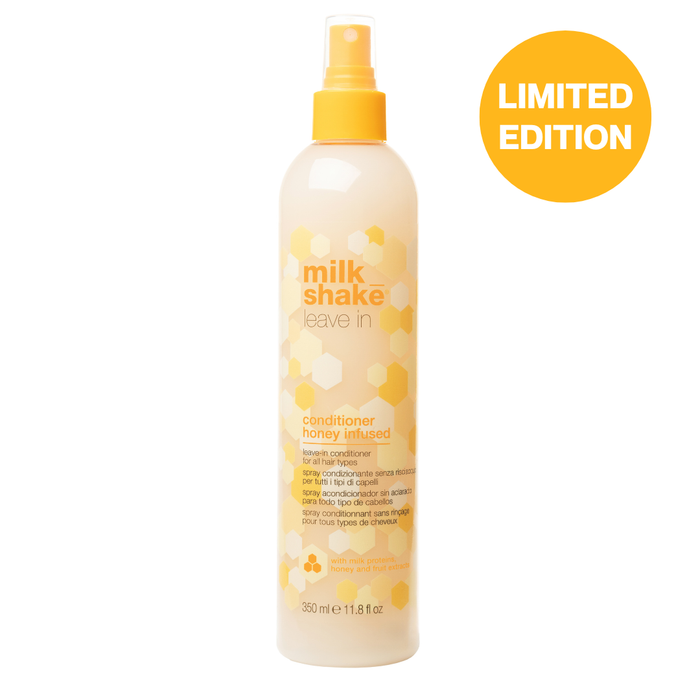 milk_shake honey leave-in conditioner bottle with a yellow cap on a white background, featuring a 'Limited Edition' label.