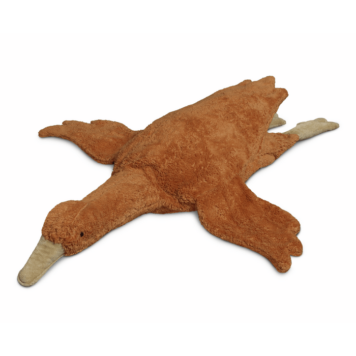 Rust-colored stuffed goose on a white background