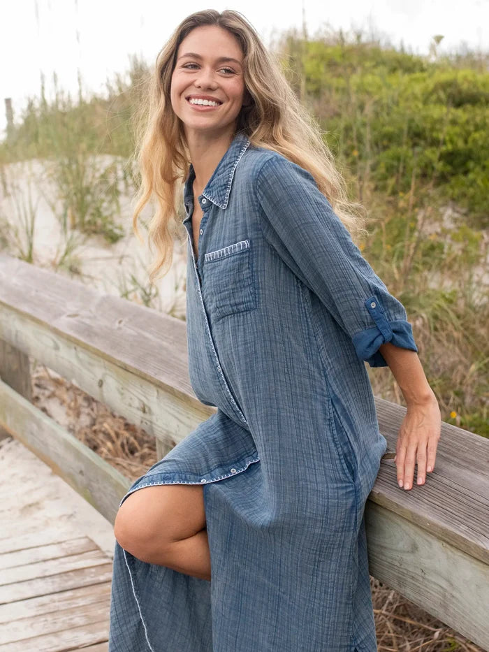 Lola Cotton Maxi Shirt Dress - Denim-view 1