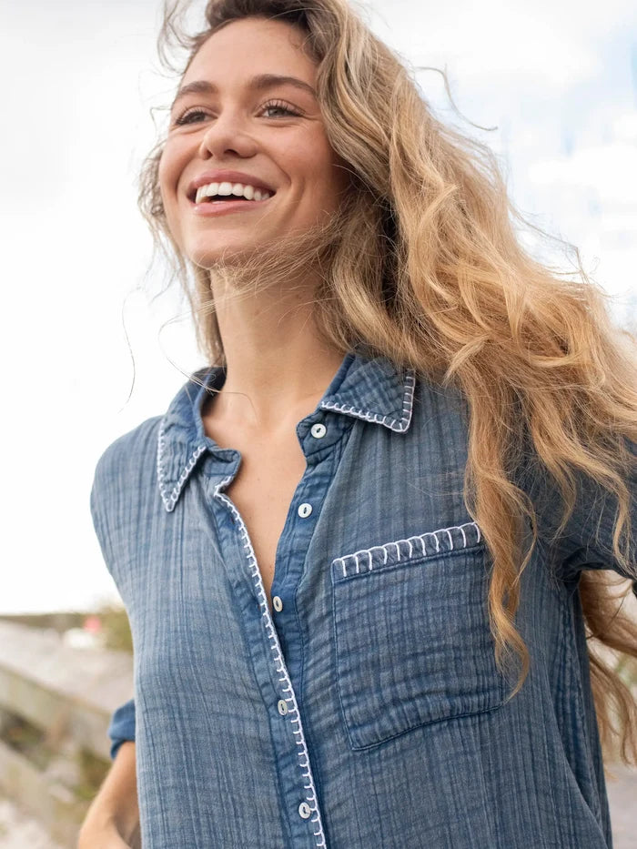 Lola Cotton Maxi Shirt Dress - Denim-view 3