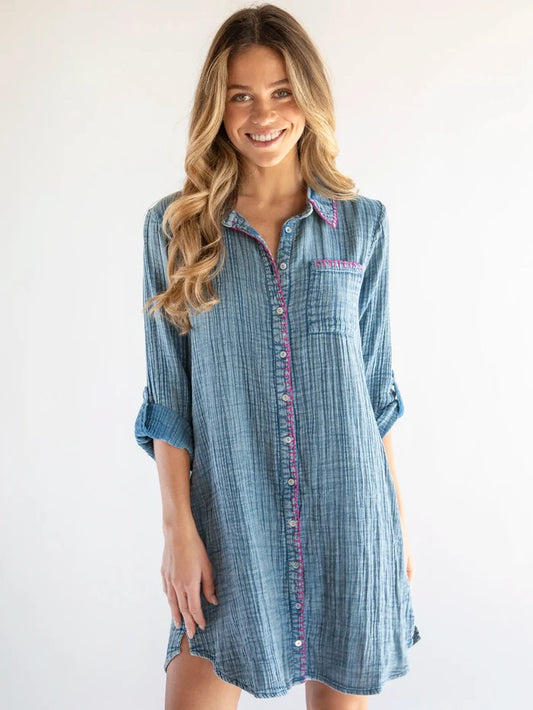 Lola Cotton Shirt Dress - Denim-view 1