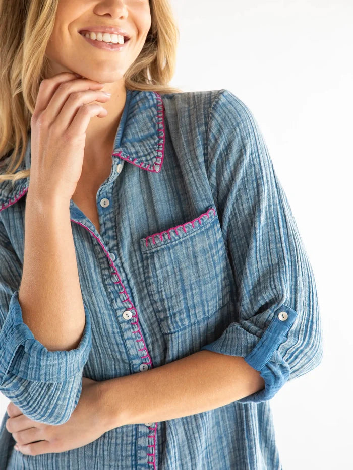 Lola Cotton Shirt Dress - Denim-view 2
