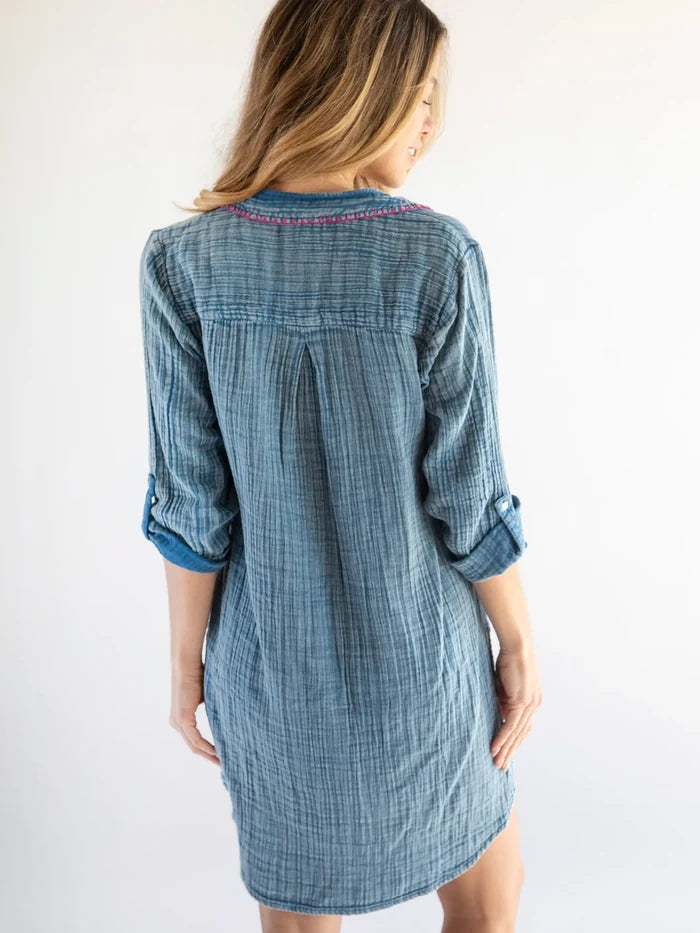 Lola Cotton Shirt Dress - Denim-view 4