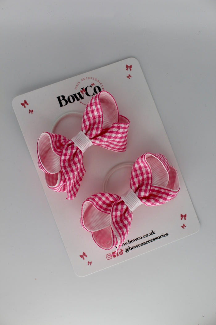 Loop Bow Set - Pink Gingham School Bow - Elastic