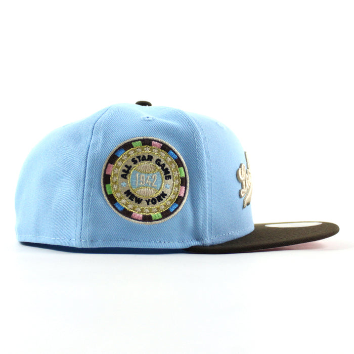Los Angeles Dodgers 1942 All Star Game Patch New Era 59Fifty Fitted Hat (Doscientos Blue Walnut Pink Under Brim)