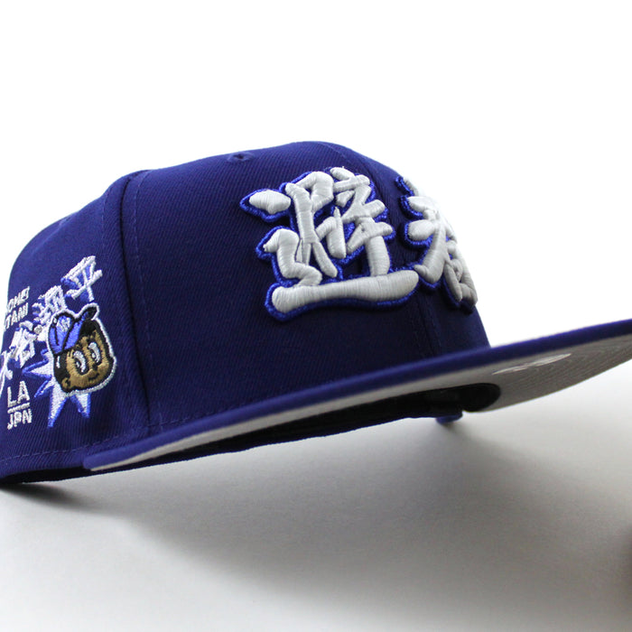 Los Angeles Dodgers Japanese Logo Ohtani Patch New Era 59Fifty Fitted Hat (Royal Blue Gray Under Brim)
