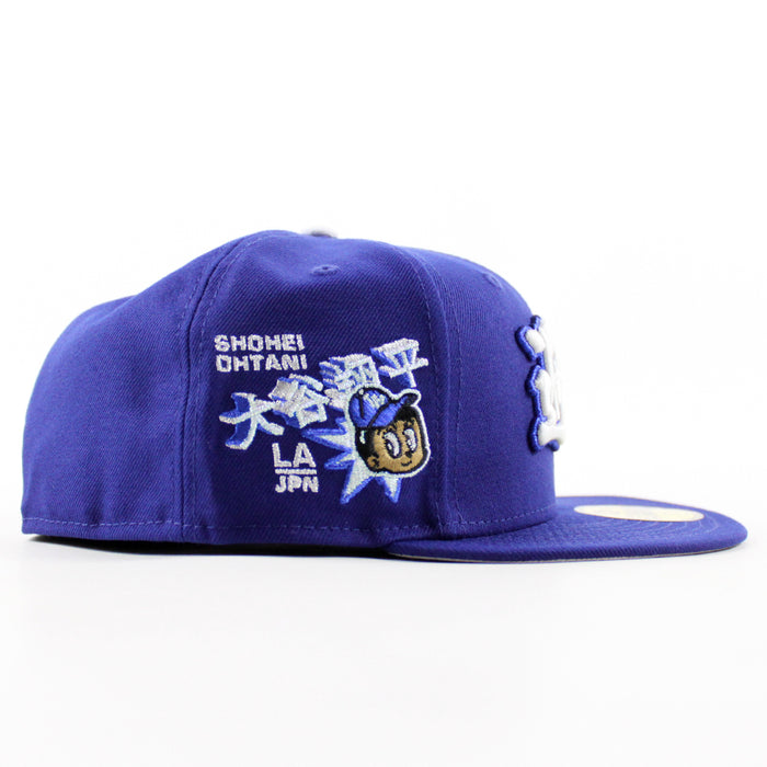 Los Angeles Dodgers Japanese Logo Ohtani Patch New Era 59Fifty Fitted Hat (Royal Blue Gray Under Brim)