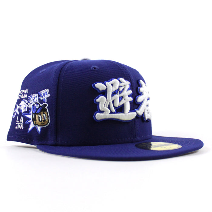 Los Angeles Dodgers Japanese Logo Ohtani Patch New Era 59Fifty Fitted Hat (Royal Blue Gray Under Brim)