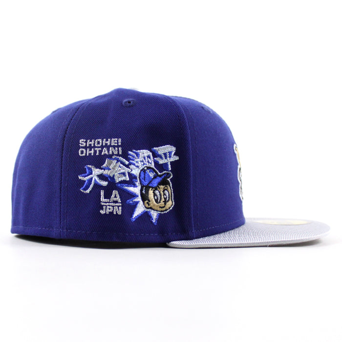 Los Angeles Dodgers Japanese Samurai Logo Ohtani Patch New Era 59Fifty Fitted Hat (Royal Blue Gray Gray Under Brim)