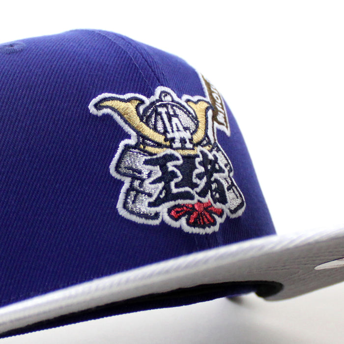 Los Angeles Dodgers Japanese Samurai Logo Ohtani Patch New Era 59Fifty Fitted Hat (Royal Blue Gray Gray Under Brim)