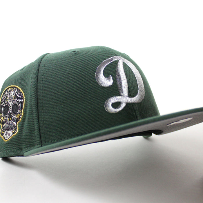 Los Angeles Dodgers Skull Patch New Era 59Fifty Fitted Hat (Pine Green Gray Under Brim)