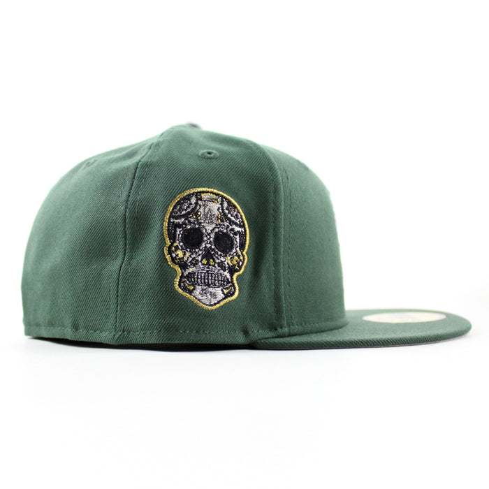 Los Angeles Dodgers Skull Patch New Era 59Fifty Fitted Hat (Pine Green Gray Under Brim)