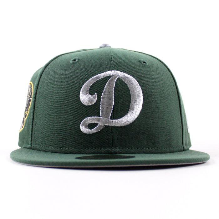 Los Angeles Dodgers Skull Patch New Era 59Fifty Fitted Hat (Pine Green Gray Under Brim)