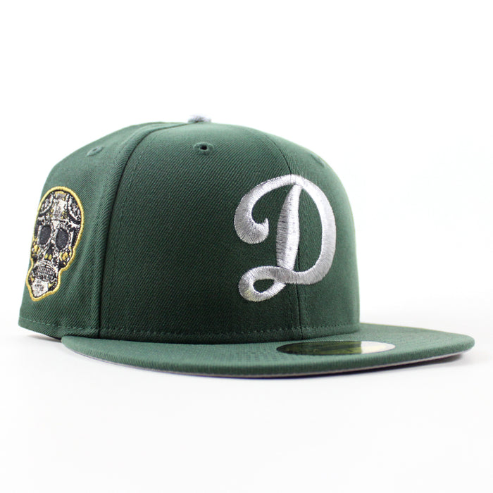Los Angeles Dodgers Skull Patch New Era 59Fifty Fitted Hat (Pine Green Gray Under Brim)
