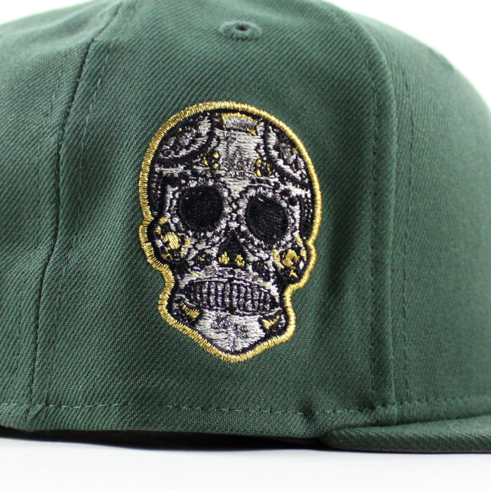 Los Angeles Dodgers Skull Patch New Era 59Fifty Fitted Hat (Pine Green Gray Under Brim)
