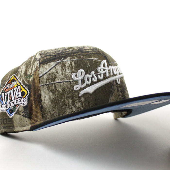 Los Angeles Dodgers VIVA La Dodgers New Era 59Fifty Fitted Hat (Real Tree Camo Black Sky Blue Under Brim)