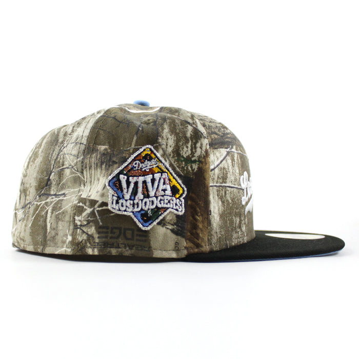 Los Angeles Dodgers VIVA La Dodgers New Era 59Fifty Fitted Hat (Real Tree Camo Black Sky Blue Under Brim)