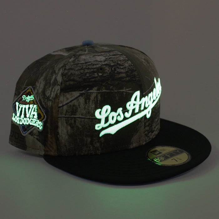 Los Angeles Dodgers VIVA La Dodgers New Era 59Fifty Fitted Hat (Real Tree Camo Black Sky Blue Under Brim)