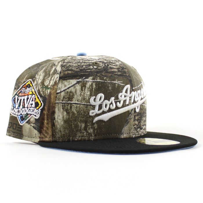 Los Angeles Dodgers VIVA La Dodgers New Era 59Fifty Fitted Hat (Real Tree Camo Black Sky Blue Under Brim)