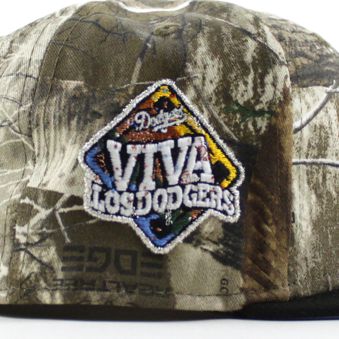 Los Angeles Dodgers VIVA La Dodgers New Era 59Fifty Fitted Hat (Real Tree Camo Black Sky Blue Under Brim)