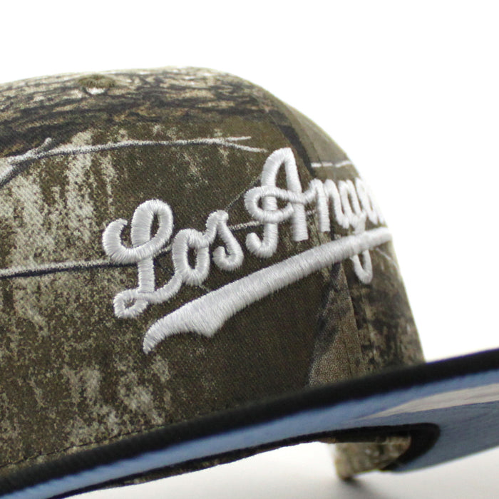 Los Angeles Dodgers VIVA La Dodgers New Era 59Fifty Fitted Hat (Real Tree Camo Black Sky Blue Under Brim)
