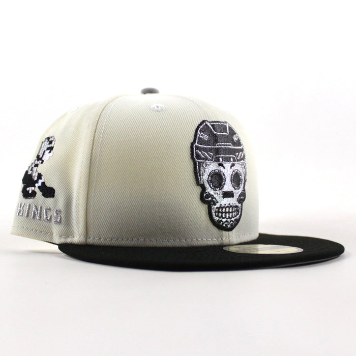 Los Angeles Kings Skull Mask 8 Bit Patch New Era 59Fifty Fitted Hat (Chrome White Black Gray Under brim)