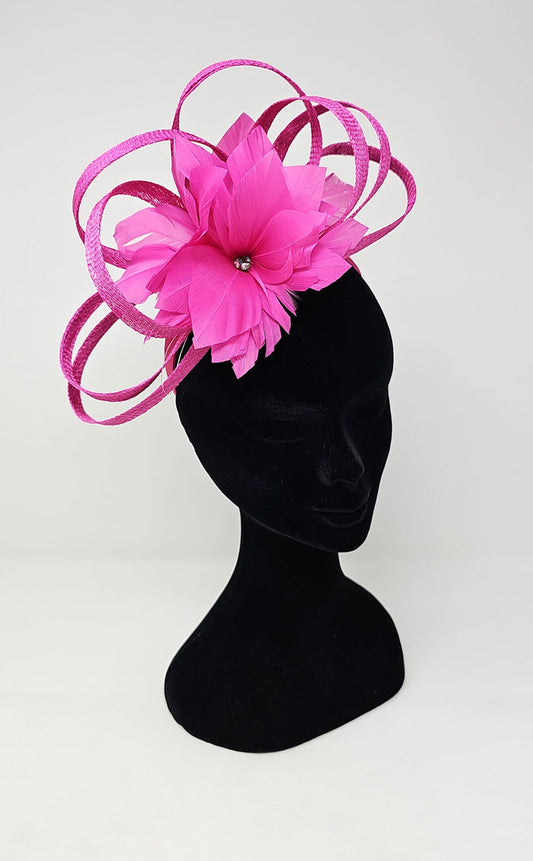 Magenta Pink Looped Flower Hairband Fascinator