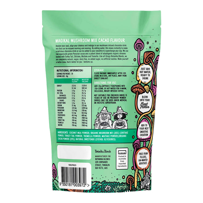 Back view of a product packaging with text, barcode, and colorful design elements.