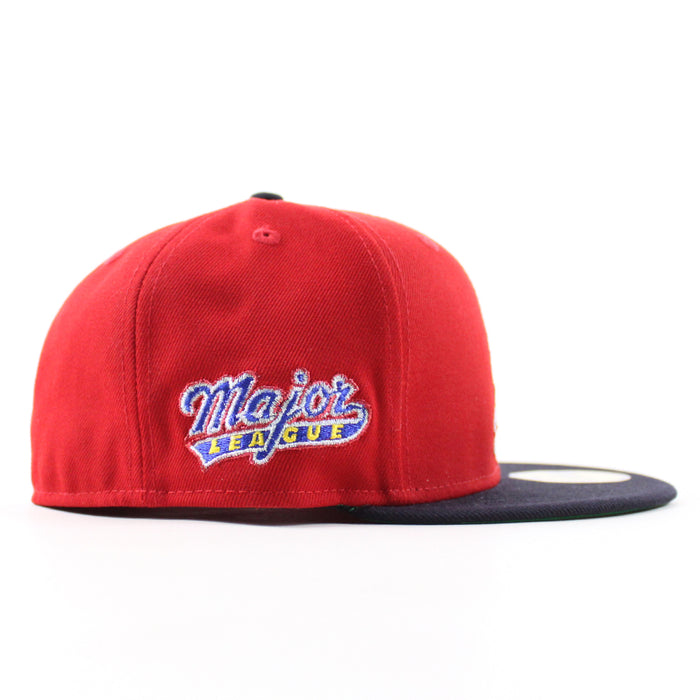 MAJOR LEAGUE Wild Thing New Era 59Fifty Fitted Hat (Scarlet Red Navy Green Under Brim)
