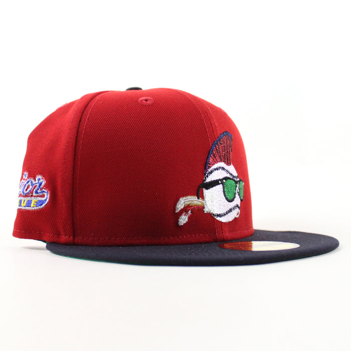 MAJOR LEAGUE Wild Thing New Era 59Fifty Fitted Hat (Scarlet Red Navy Green Under Brim)