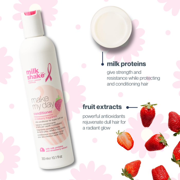 milk_shake hair care product with strawberry extract on a floral background