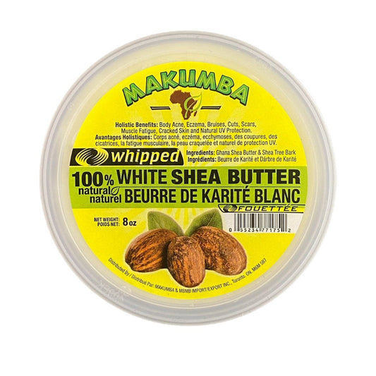 MAKUMBA natural whipped shea butter in 8 oz container for skin care with moisturizing benefits