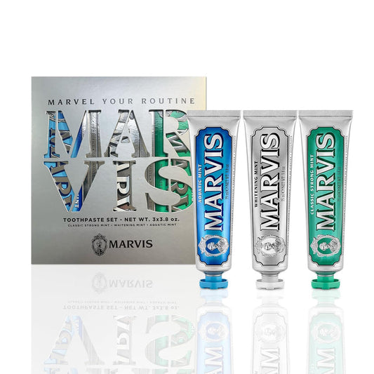 Marvis Best Sellers Trio, Classic Strong Mint, Whitening Mint, Aquatic Mint, 3 Tubes 75ml/3.8oz Each