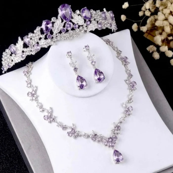 Lavender 4-Piece Bridal Jewelry Set with Tiara | Crystal Wedding Accessories