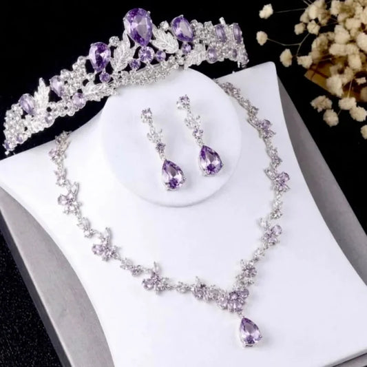 Lavender 4-Piece Bridal Jewelry Set with Tiara | Crystal Wedding Accessories