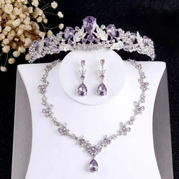 Lavender 4-Piece Bridal Jewelry Set with Tiara | Crystal Wedding Accessories