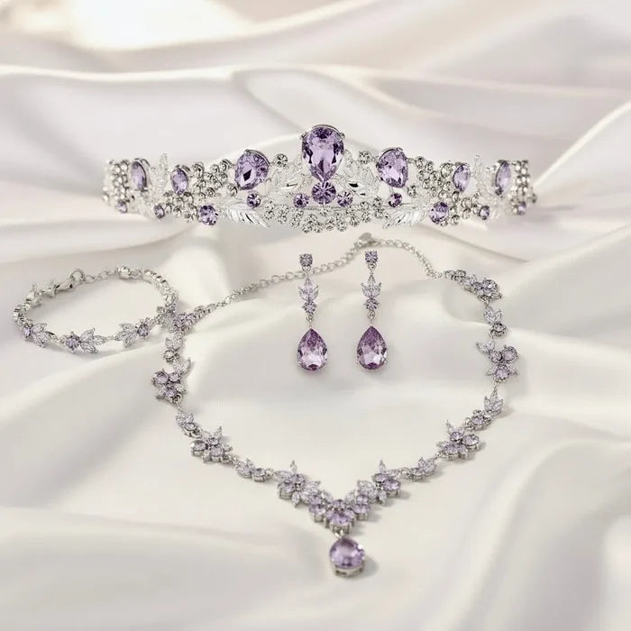 Lavender 4-Piece Bridal Jewelry Set with Tiara | Crystal Wedding Accessories