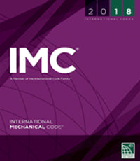 2018 edition of the International Mechanical Code book with purple cover and IMC logo in white text